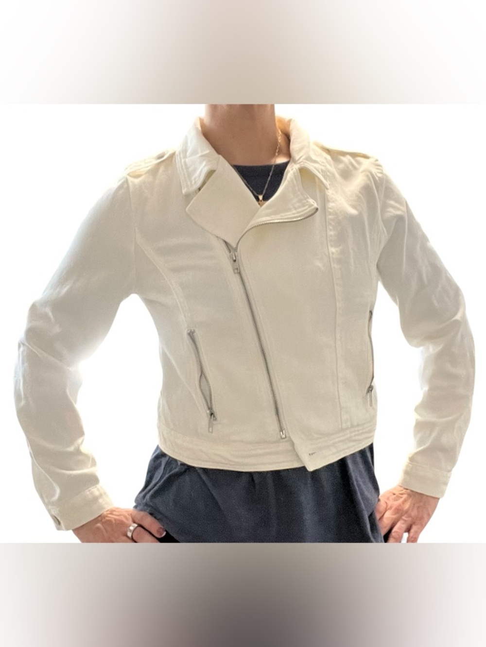 White denim cropped jacket ladies size M by Allegra K lightweight